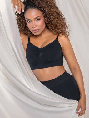 100% Colombianas Fajas Stagmi Black Bra & Matching Thong Panties Set Size Large!